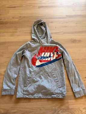 Nike Gray Hoodie with Red, White & Blue Logo